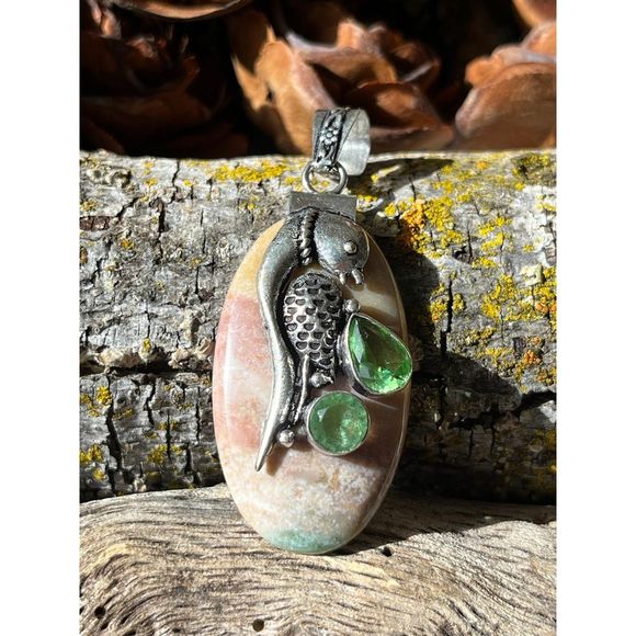 925 silver overlay ocean‎ jasper pendant - Picture 4 of 6